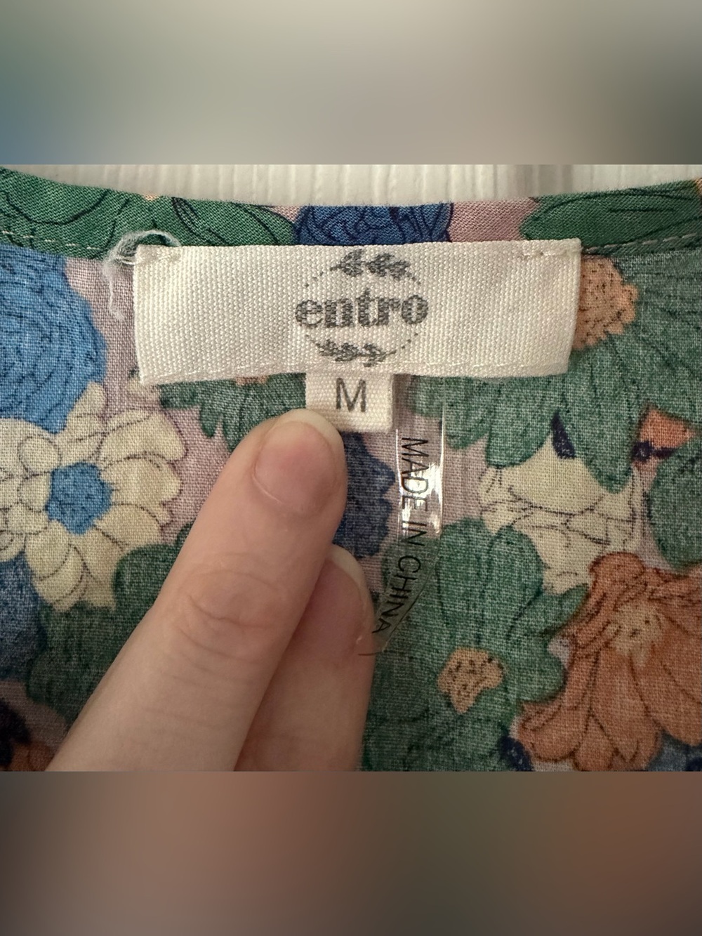 entro Floral Puff-Sleeve Dress in Blue, Green & Peach - Picture 2 of 4